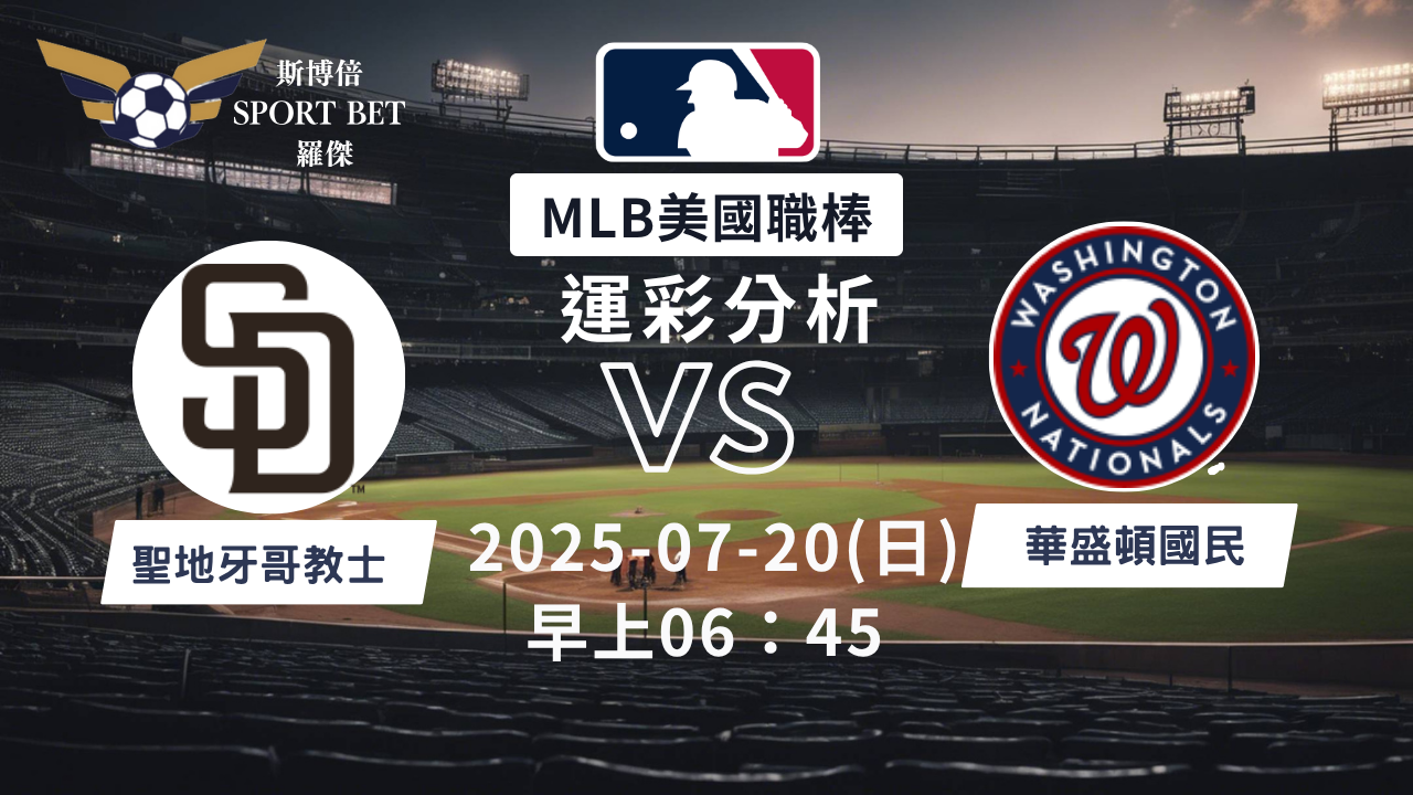MLB焦點對決：教士對陣國民！07/20早上運彩分析搶先看